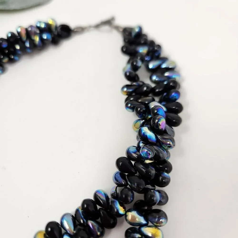 Teardrop Glass AB Beaded Necklace Sterling Silver‎ Toggle Closure
